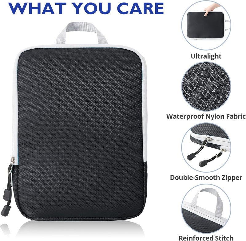 OPLEBEPE Compression Packing Cubes, 10 Set Packing Cubes for Travel Compression, Lightweight Compressible Package Organizer for Carry On and Suitcases, Black and Grey - Image 2
